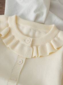 SHEIN 女婴秋冬针织套装 - 甜美法式时尚荷叶边领、开衫和裤子，适合日常/旅行穿着