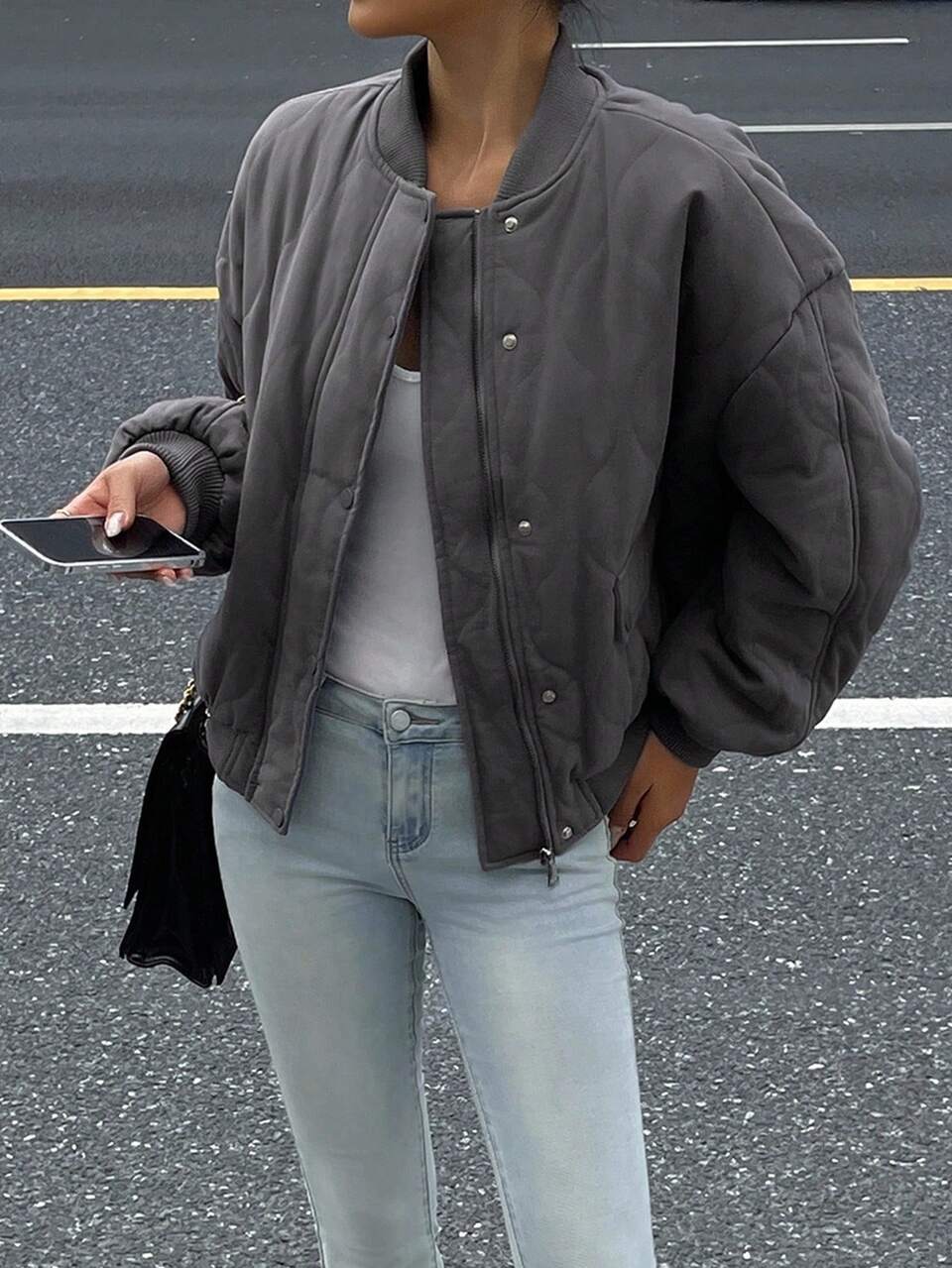 Loose Fit Stand Collar Long Sleeve Casual Lightweight Padded Coat Short Coat For Women Jacket
