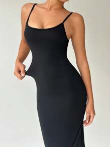Flirla Solid Color Tight-Fit Spaghetti Strap Holiday Dress Maxi Women Outfit - Multicolor - View 8