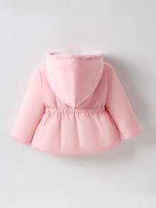 SHEIN 女婴时尚休闲可爱连帽保暖长袖外套，秋冬季 - 粉色 - 查看 2