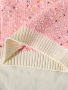 SHEIN Cárdigan de punto de manga larga con cuello redondo, color rosa con contraste blanco, cálido para niñas - Rosa - Ver 8