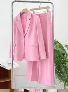 Women's Chic Smooth Pink Suit Set Business Attire - Baby Pink - View 6