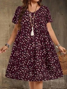 EMERY ROSE Đầm thường ngày tay ngắn cổ chữ V cỡ lớn, trang phục du lịch đồng quê cho nữ, đơn giản và thời trang để mặc hàng ngày, áo mùa hè cho nữ, trang phục mùa hè cho nữ - Đỏ - Xem 5