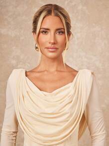 Lumalex 女式低胸长袖束腰露背系带褶饰飘逸连衣裙 - 杏色 - 查看 5