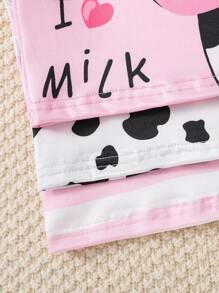 3 件套女婴可爱奶牛印花贴身长袖连体衣和裤子家居服套装，粉色 - 粉色 - 查看 6