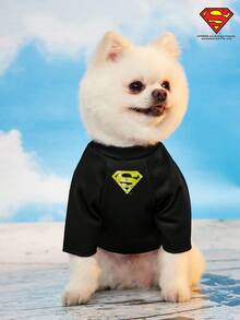 SUPERMAN X PETSIN 1pc Illustrated Cat & Dog Print Raglan Sleeve Crew Neck Comfortable Pet T-Shirt