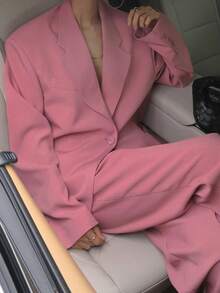 Women's Chic Smooth Pink Suit Set Business Attire - Baby Pink - View 2