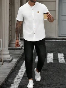 Manfinity Homme Plus Size Men's Casual Short Sleeve Shirt, Suitable For Everyday Wear - White - View 5