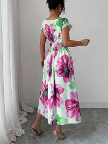 Selianne Váy midi xếp ly họa tiết hoa dành cho nữ, thanh lịch - Nhiều màu - Xem 2