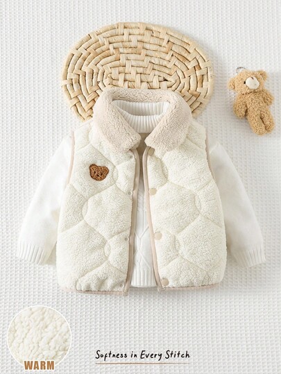 Cozy Pixies Áo vest không tay hở phía trước họa tiết gấu hoạt hình cho bé trai, cổ tròn, lót nhiệt, có thể đảo ngược, thời trang thu/đông