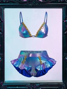 Spicy Aura Set Lingerie 2 Potong Bra dan Celana Dalam Tanpa Kawat Seksi Warna-warni Halloween untuk Wanita - MultiWarna - View 6