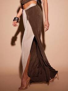 Hauture Color Block Tie Front Wide Leg Pants - Multicolor - View 3