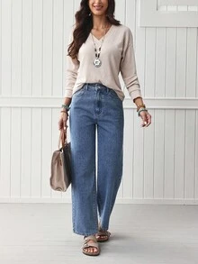 EMERY ROSE Straight Denim Trousers - Medium Wash - View 7