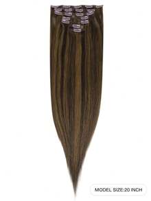 7 PIEZAS Extensiones de cabello con clip recto 100% cabello humano real de 14-24 pulgadas 115G Doble trama Extensiones de cabello con clip invisibles Cabello humano Remy natural para uso diario de mujeres y niñas - S1/2/5 - Ver 2