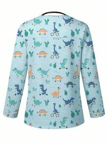 PopScrub 可爱卡通蓝色恐龙印花女式/护士服制服夹克 - 彩色 - 查看 2