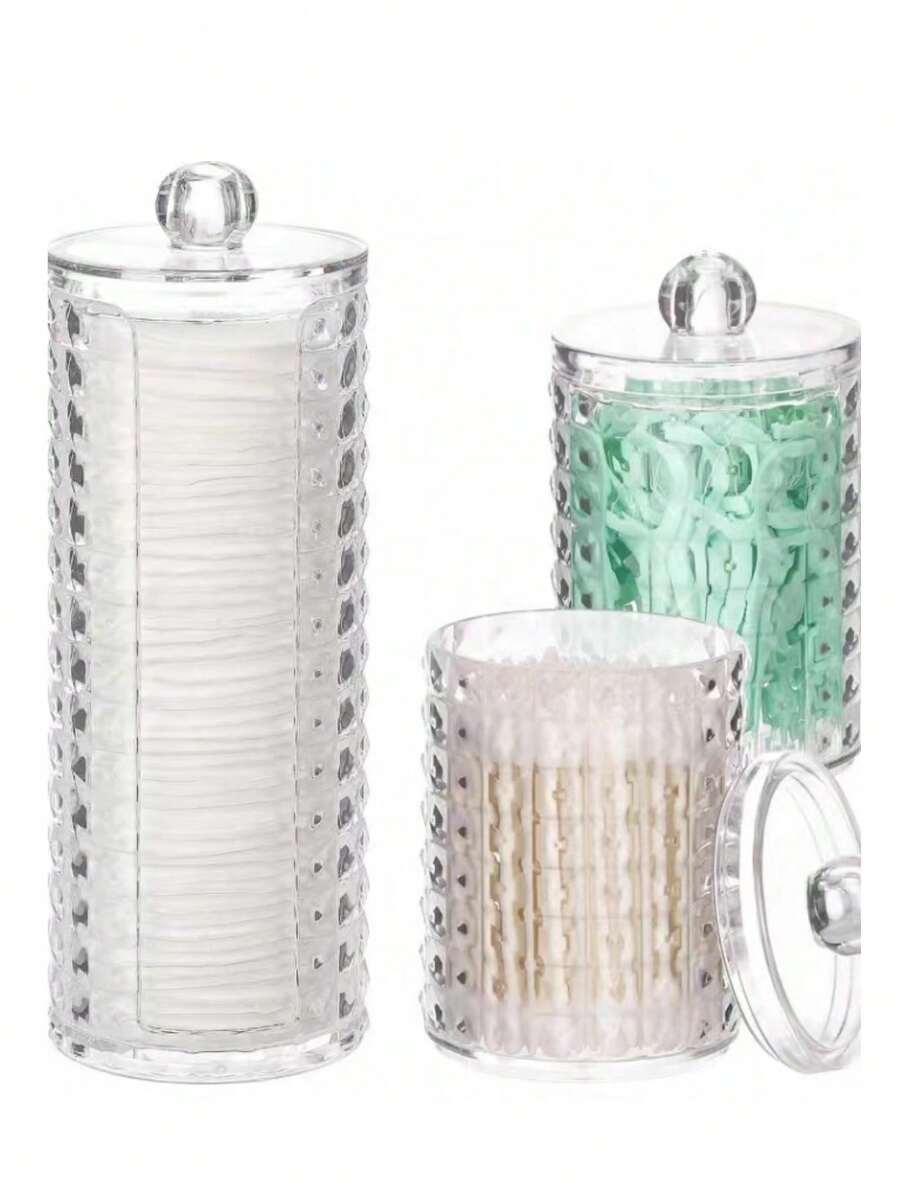 1PC/3PCS Nampan Organizer Makeup Akrilik Motif Berlian, Kotak Penyimpanan Kosmetik Akrilik Transparan, Rak Display Stoples Kamar Mandi dengan Tutup, Untuk Liburan Pantai, Koleksi Kamar Mandi, Koleksi Kamar Tidur, Kapasitas Besar, Penyimpanan Gelas - Clear - View 1
