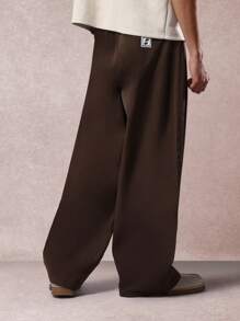 SUMWON 褶皱阔腿休闲裤高级阔腿裤正式商务专业办公室装高腰休闲长裤 - 棕色 - 查看 2