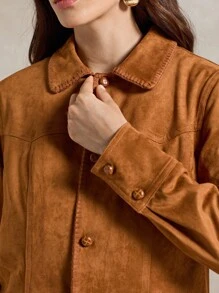 Briarwyn Casual Style Button-Up Long Sleeve Women's Regular Jacket,Winter Jacket,Fall Clothes For Women,Winter Clothes For Women - Coffee Brown - View 2