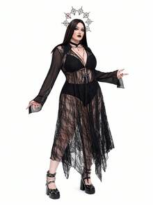 Whyspr Goth Punk Gothic Halloween Plus Size Lace Coats Fall Winter Cloth For Women - Black - View 4