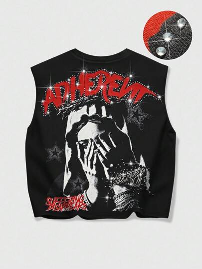 Grunge Punk Débardeur décontracté de mode streetwear pour hommes orné de strass, style années 2000
