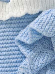 Baby Girls' Bow & Ruffle Trim Knitted Jumpsuit,Blue And White,Autumn,Elegant,Family Matching,Soft Sweater Romper Outfit For Daily Wear,Fall Winter - Blue - View 5