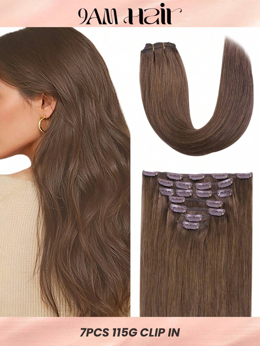 7PCS Straight Clip In Hair Extensions 100% Real Human Hair 14-24 Inch 115G Double Weft Invisible Clip Hair Extensions Remy Natural Human Hair For Women Girls Daily Use - S5 - View 1