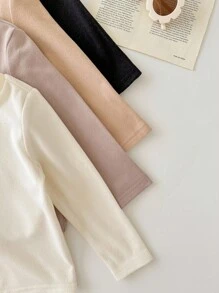 SHEIN Bộ 4 áo len dài tay trơn màu dễ thương cho bé gái, đa năng cho mùa thu/đông - Nhiều màu - Xem 4