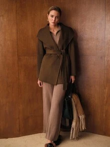 MOTF PREMIUM WOOL BELTED OVERCOAT FOR AUTUMN & WINTER - Rust Brown - View 8