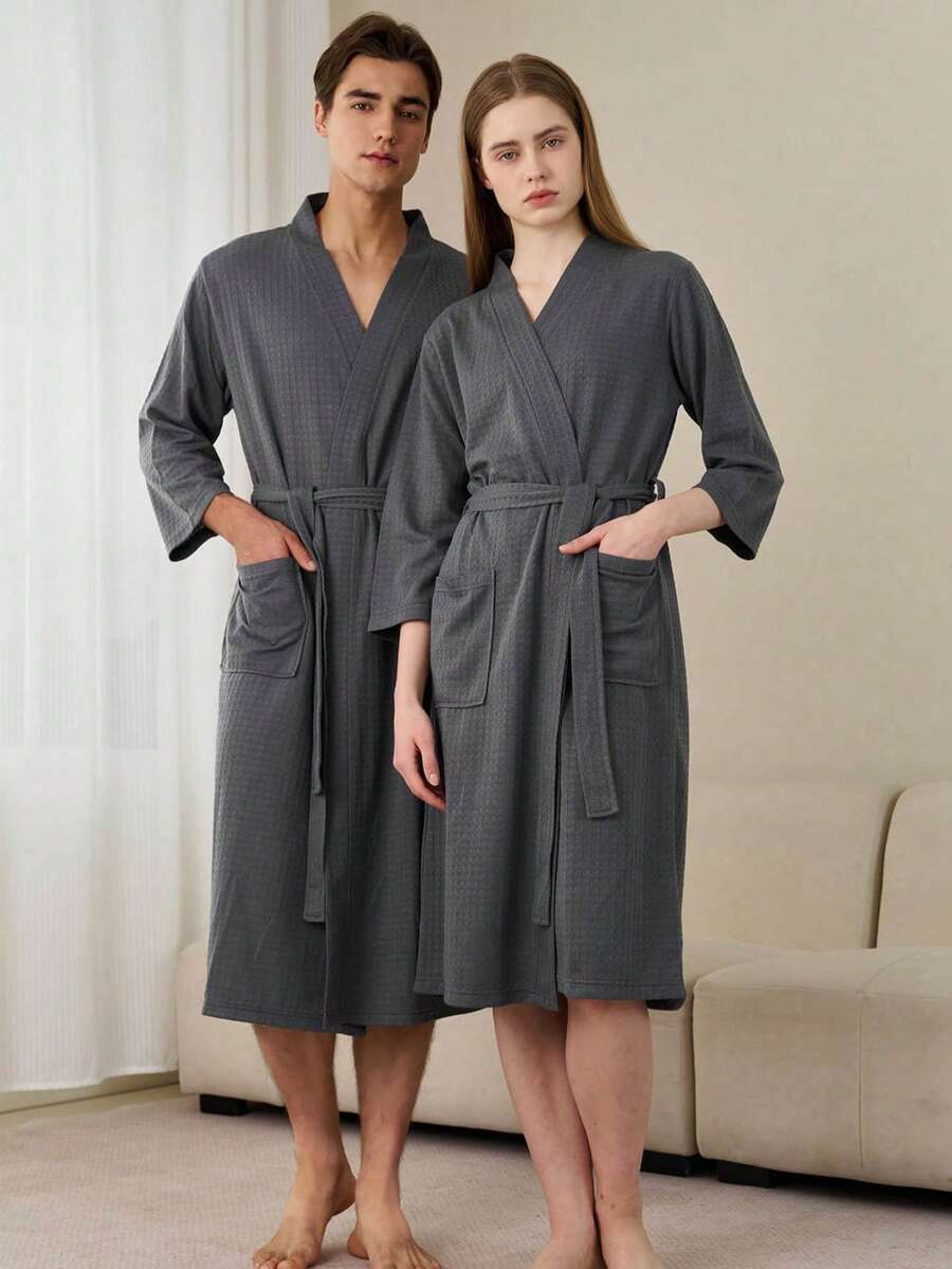 SHEIN 1 buah Jubah Mandi Waffle, Menyerap Keringat dan Cepat Kering, Pakaian Tidur Unisex, Jubah Mandi Musim Semi/Panas untuk Homestay, Hotel, SPA, Potongan Longgar, Berbagai Warna, Desain Minimalis, Perlengkapan Kamar Mandi & Rumah untuk Kembali ke Sekolah - MultiWarna - View 1