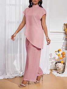 SHEIN Lady Bộ đồ hai mảnh bốn mùa Bộ đồ nữ Bộ đồ mùa thu Bộ đồ hai mảnh thường ngày thanh lịch dành cho nữ Cổ đứng dệt màu trắng Bộ đồ nhiều lớp thanh lịch dành cho nữ Bộ đồ hai mảnh thường ngày dành cho nữ - Bụi hồng - Xem 5