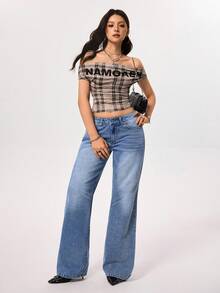 SHEIN EZwear Women's Casual Commute Daily Versatile Low-Waist Loose Flare Leg Jeans - Light Wash - View 5
