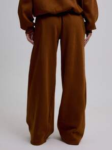 MUSERA Extreme Wide Leg Fold Over Waist Sweatpants Airport Casual Summer Airport Winter - Chocolate Brown - View 2