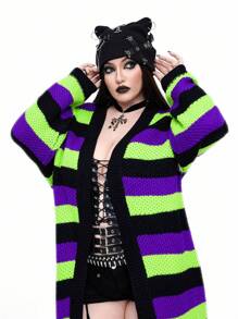 Whyspr 哥特朋克万圣节哥特式大码多色条纹开衫 - 彩色 - 查看 7