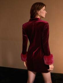 MOTF PREMIUM Váy blazer nhung hai hàng khuy - Màu Đỏ Sâu - Xem 3
