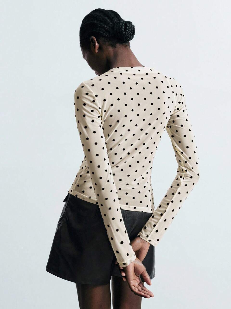 SHEIN Maija Black White Polka Dot Sheer Fitted Long Sleeve T-Shirt For Women Autumn Elegant French Date Brunch Breakfast Everyday Night Out Top Vintage