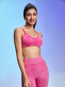 SHEIN Sovereign Charm Women's Matte Pink Sports Tank Top Ruched Sports Bra Push Up Sports Bras Molded Cup Sports Bra Dance Sports Bra - Pink - View 4
