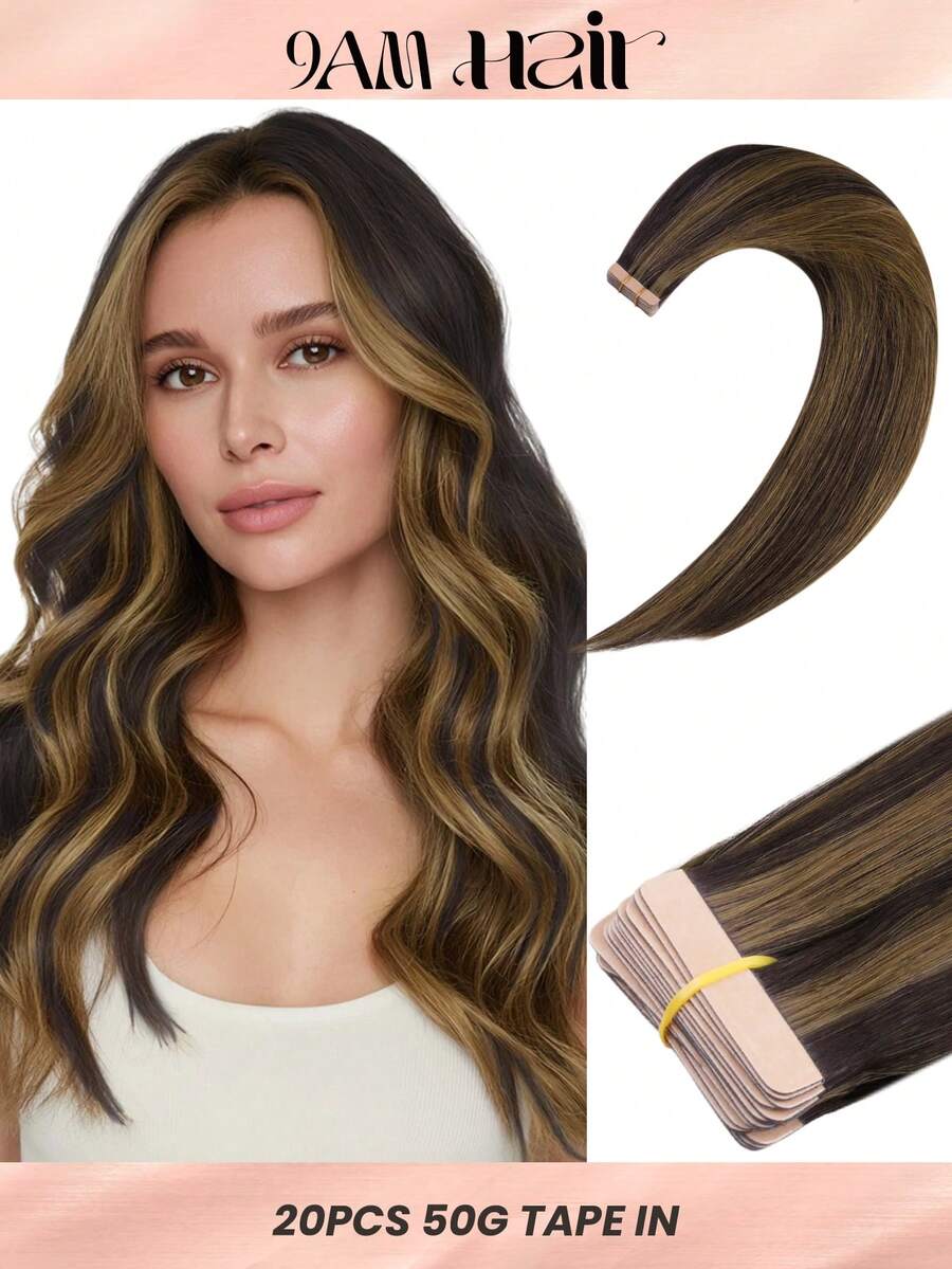 20PCS Straight Tape In Human Hair Extensions 100% Real Remy Human Hair 14-24inches Natural High Quality 50G/Pack For Salon Silky Seamless Invisible PU Tape In Hair Extensions - S2/6 - View 1