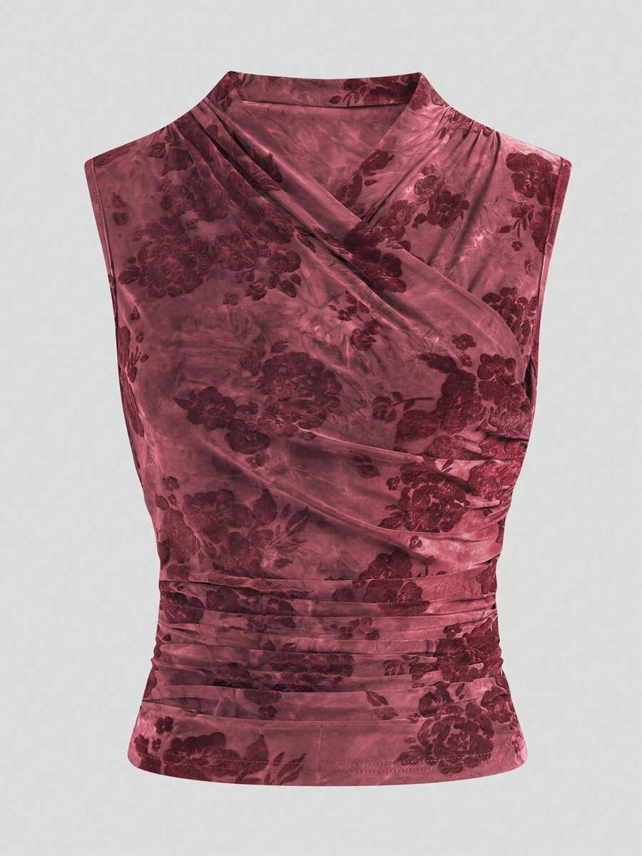 SHEIN Clasi Áo nữ không tay xếp ly dáng ôm vừa vặn - Hồng - Xem 1