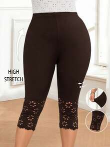 EMERY ROSE Plus Size Women's Black 7/8 Length Casual Leggings, Pants,Simple & Fashionable ,Summer Outfits For Women,Vacation Outfits Woman,Casual Everyday Wear,Going Out Outfits,2025 New Clothes,Fall Women Clothes