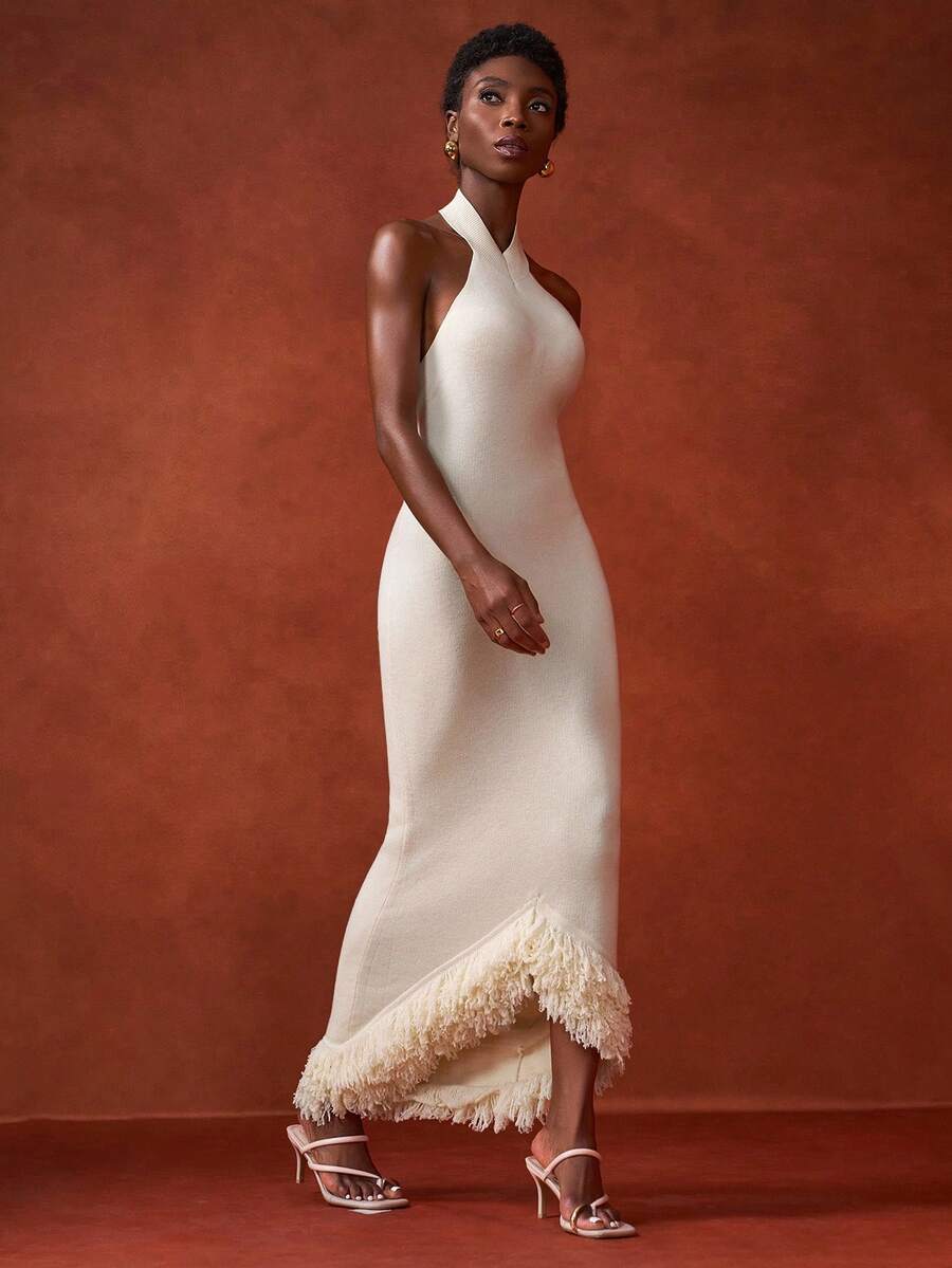 Zivah 2025 年夏季新品，适合生日派对、返校、校园风格、日常穿着、休闲装、度假装、邮轮旅行、海滩装、日光浴装、街头风格、优雅装、通勤装、商务休闲装、无袖圆领、修身装、不对称下摆、前短后长、针织、女式长款针织超长连衣裙