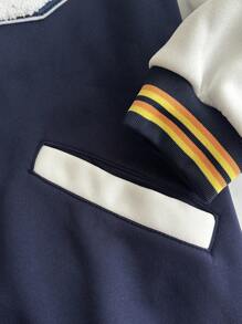 Manfinity Sporsity Men Plus Size Colorblock Button Front Applique Decor Long Sleeve Jacket And Coat,Fall