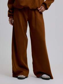MUSERA Extreme Wide Leg Fold Over Waist Sweatpants Airport Casual Summer Airport Winter - Chocolate Brown - View 3
