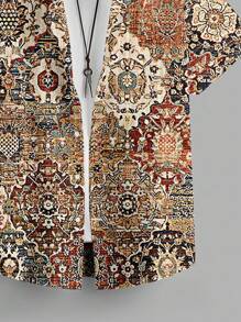 Manfinity Homme Comman Vase Carpet Retro Pattern Casual Men's Plus Size Short Sleeve Polo Shirt - Khaki - View 3