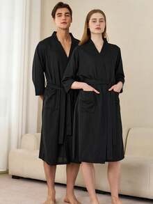 SHEIN 1 buah Jubah Mandi Waffle, Menyerap Keringat dan Cepat Kering, Pakaian Tidur Unisex, Jubah Mandi Musim Semi/Panas untuk Homestay, Hotel, SPA, Potongan Longgar, Berbagai Warna, Desain Minimalis, Perlengkapan Kamar Mandi & Rumah untuk Kembali ke Sekolah - MultiWarna - View 2