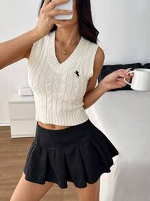 SHEIN PETITE Women's Casual Fall Winter Clothes Solid Color Sweater Vest, Minimalist Fashion Casual Everyday Wear Cute Tops For Women Summer Tops Women Knit Tops,Tops For School,