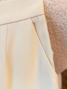 Franclia 2 件套优雅印花撞色 3/4 袖西装外套和裤子白色套装，适合秋冬季 - 杏色 - 查看 4