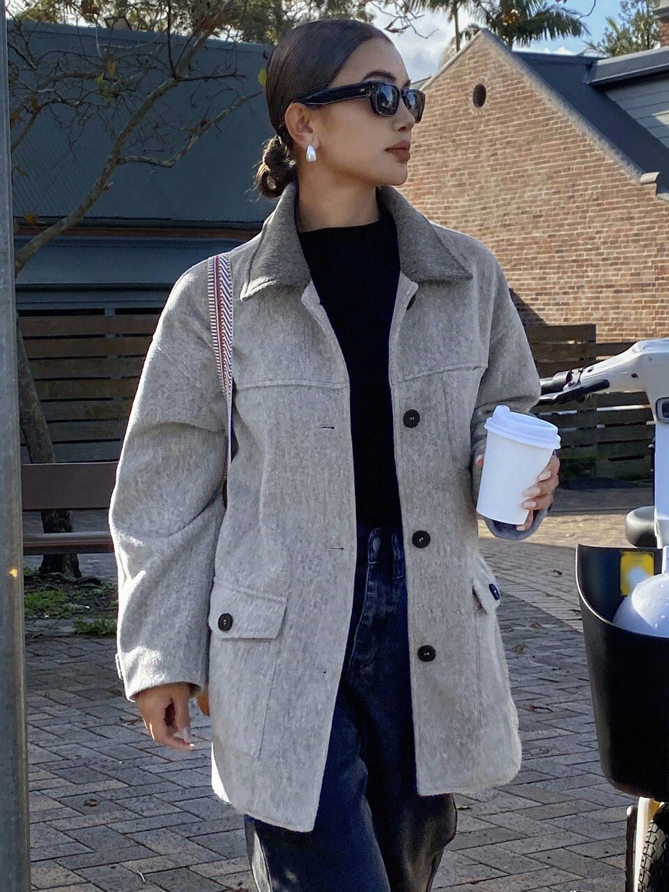 Women's Loose Fit Colorblock Long Sleeve Pocket Casual Jacket, Autumn/Winter Women Coats