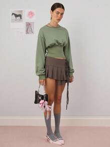 COUREZ Crew Neck Corset Sweatshirt /Y2K Going Out Women Cute Spring Tops Going Out Tops Tops - Green - View 5
