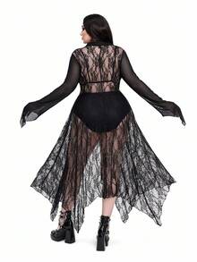 Whyspr Goth Punk Gothic Halloween Plus Size Lace Coats Fall Winter Cloth For Women - Black - View 2