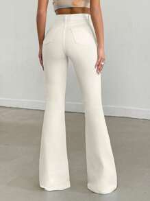 EURMUSE 100%Cotton WHITE FLARE HIGH WAIST JEAN - 550 GR - White - View 2